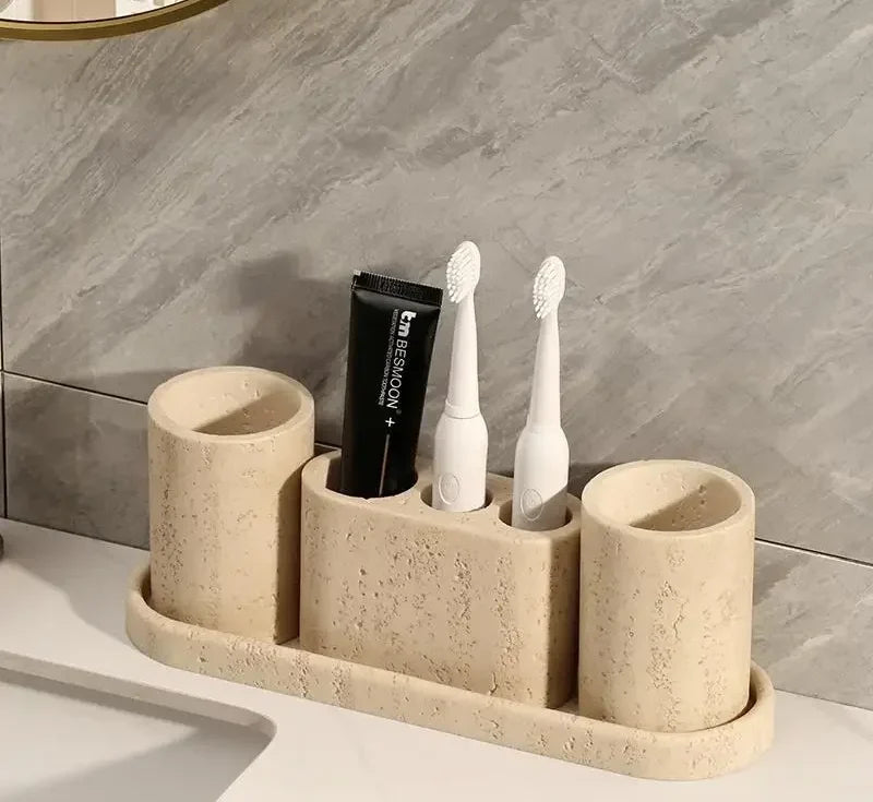 Bathroom Set Limestone-Look Ceramic Three-Piece