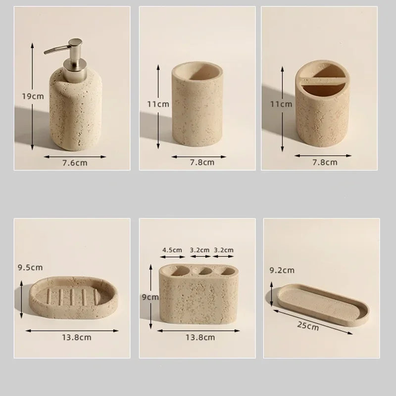 Bathroom Set Limestone-Look Ceramic Three-Piece