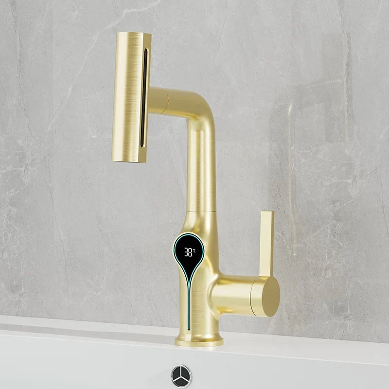 Bathroom Sink Faucet Adjustable Waterfall Spout & Digital Temperature Display