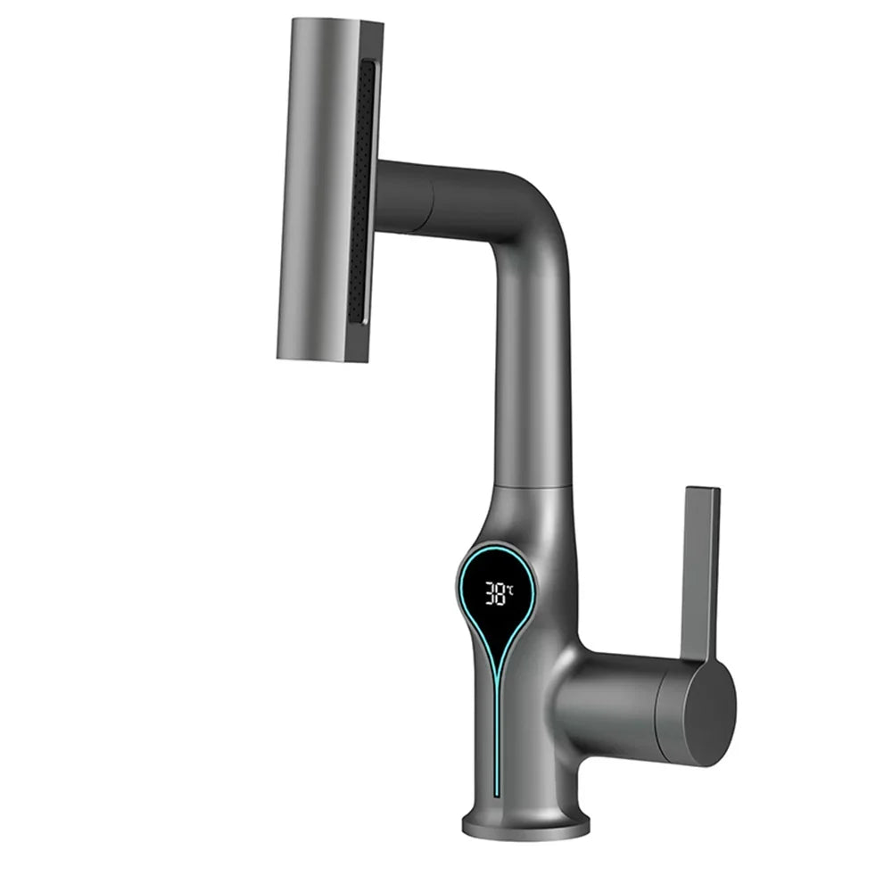 Bathroom Sink Faucet Adjustable Waterfall Spout & Digital Temperature Display