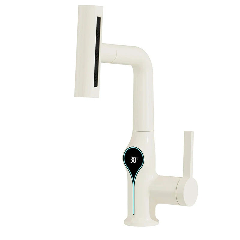 Bathroom Sink Faucet Adjustable Waterfall Spout & Digital Temperature Display