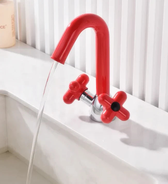 Bathroom Sink Faucet Solid Brass Dual-Handle Rotatable Spout
