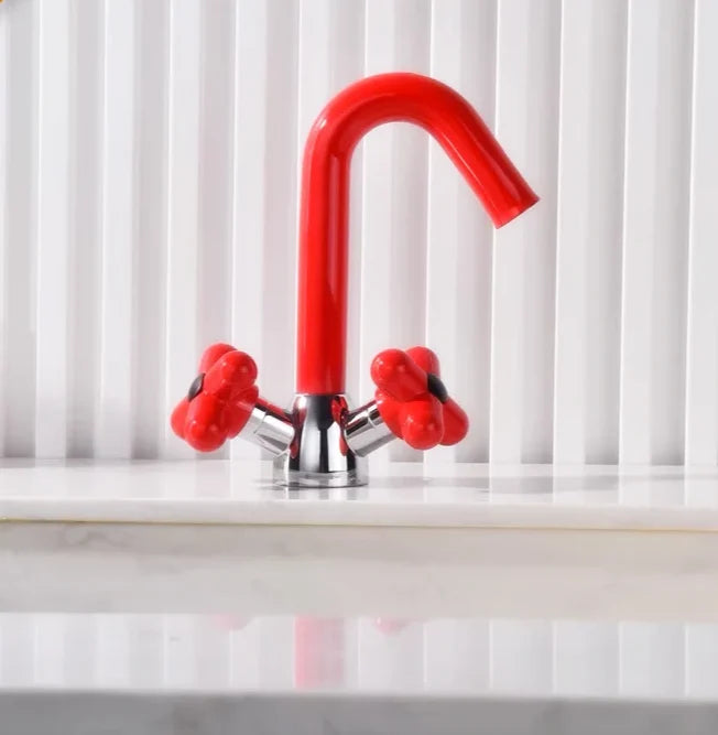 Bathroom Sink Faucet Solid Brass Dual-Handle Rotatable Spout
