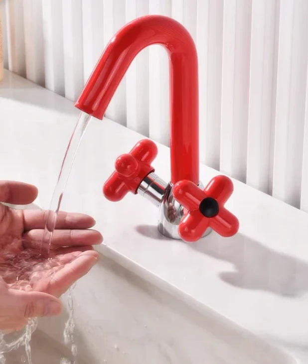 Bathroom Sink Faucet Solid Brass Dual-Handle Rotatable Spout