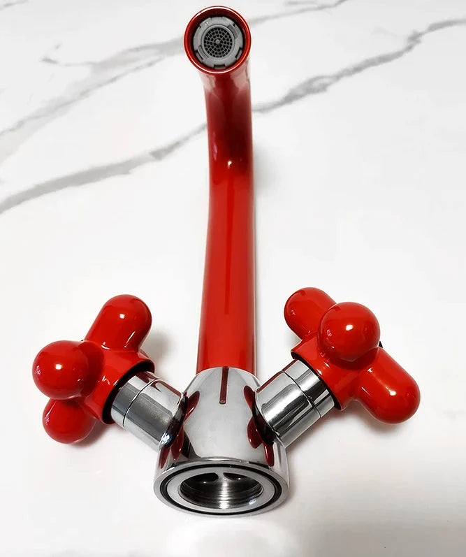 Bathroom Sink Faucet Solid Brass Dual-Handle Rotatable Spout