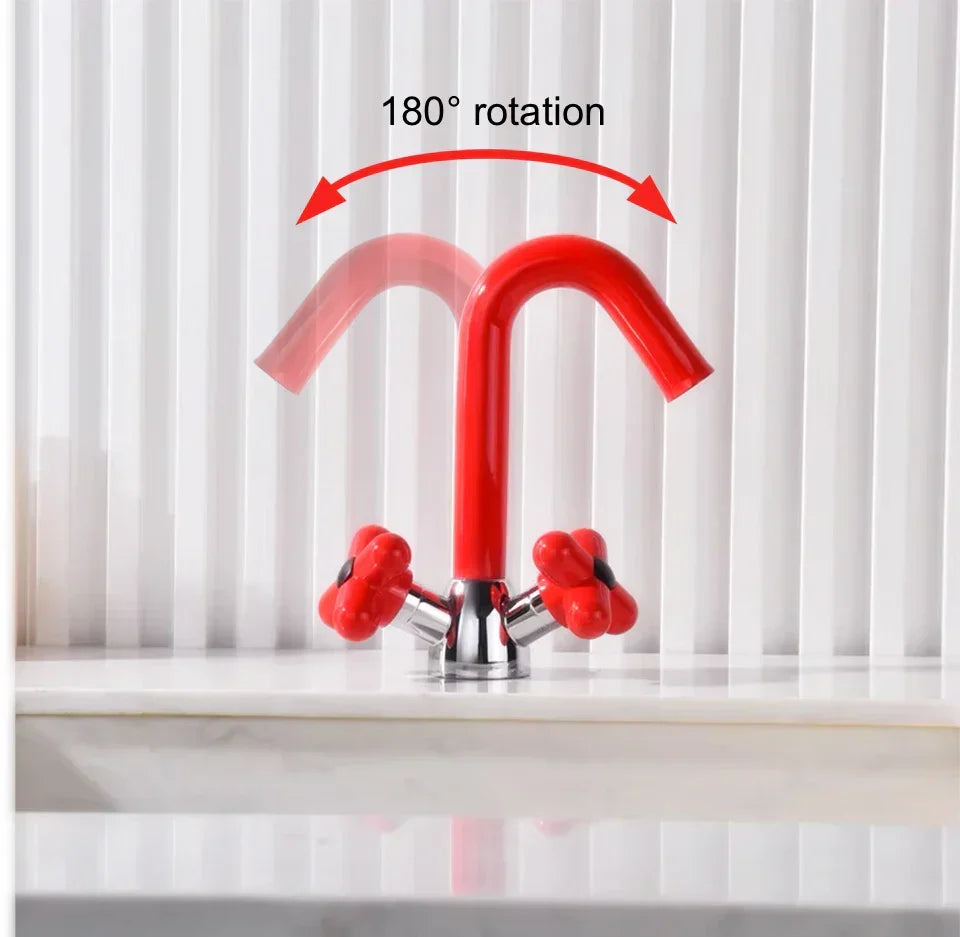 Bathroom Sink Faucet Solid Brass Dual-Handle Rotatable Spout