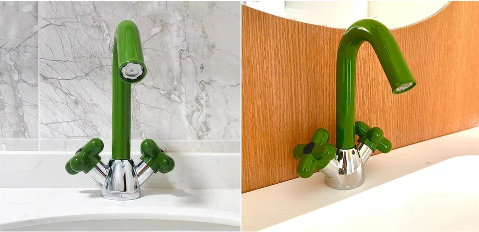 Bathroom Sink Faucet Solid Brass Dual-Handle Rotatable Spout