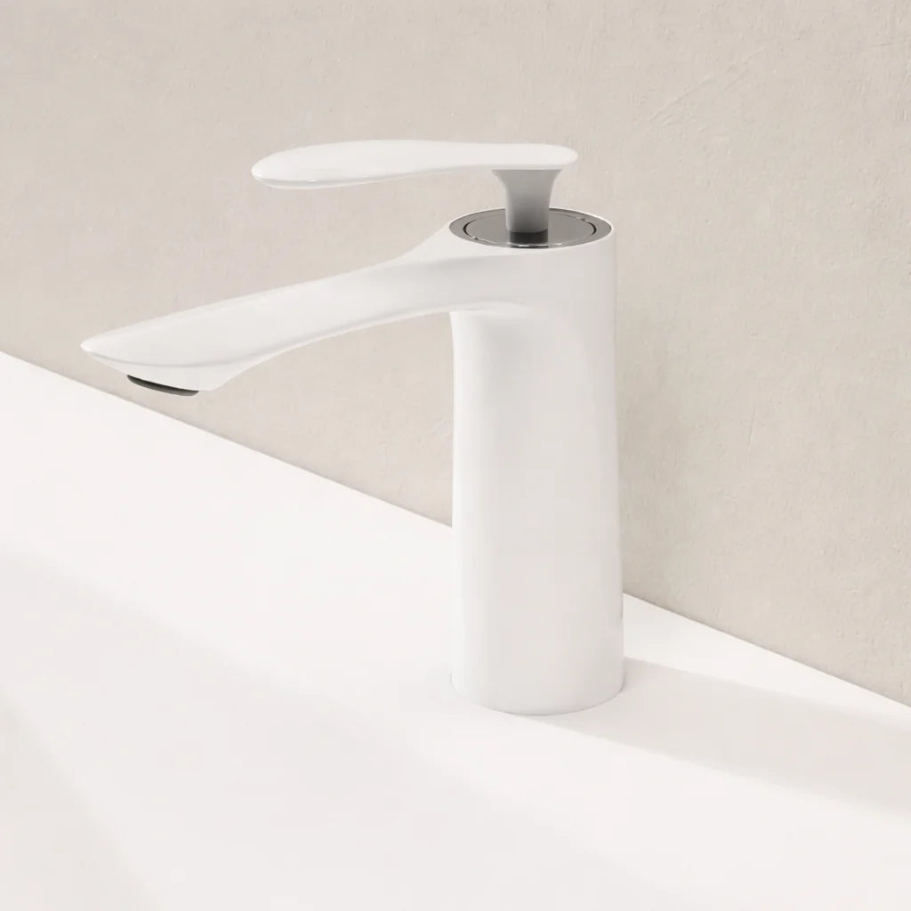 Bathroom Sink Faucet Waterfall Spout Brass White Finish