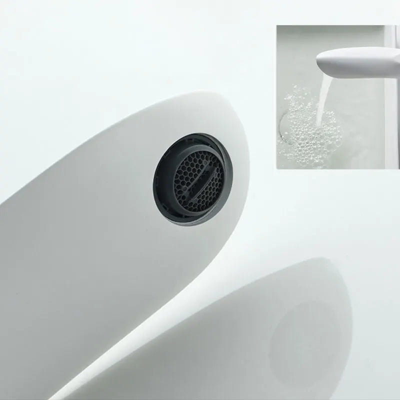 Bathroom Sink Faucet Waterfall Spout Brass White Finish