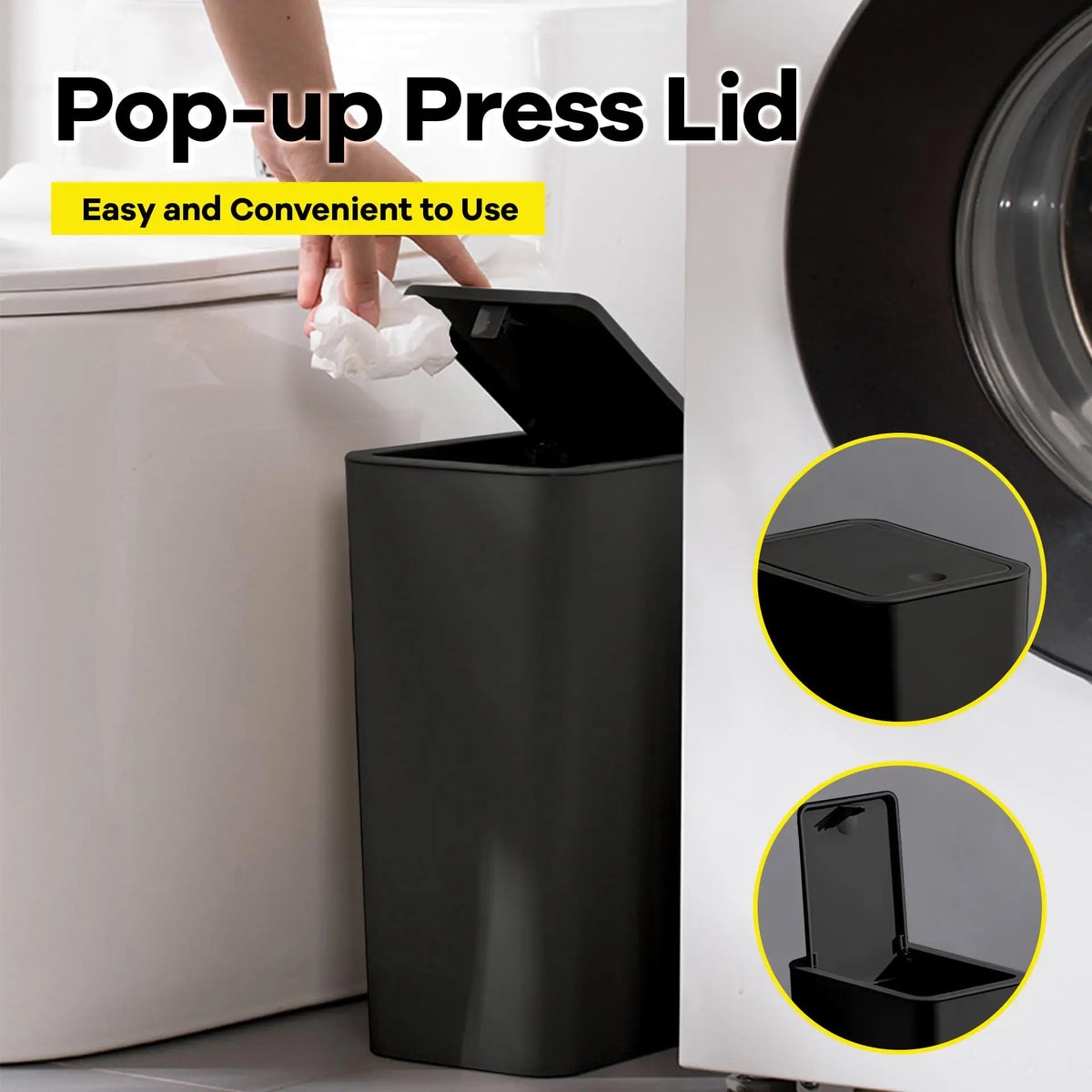Bathroom Trash Can Push-Lid Odor Control 2.6 Gallon