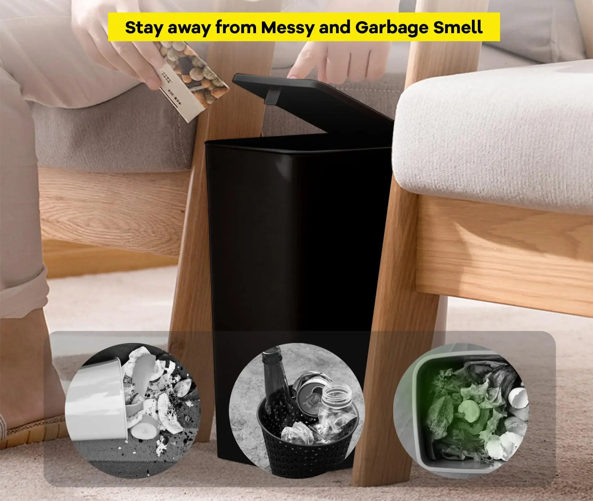 Bathroom Trash Can Push-Lid Odor Control 2.6 Gallon