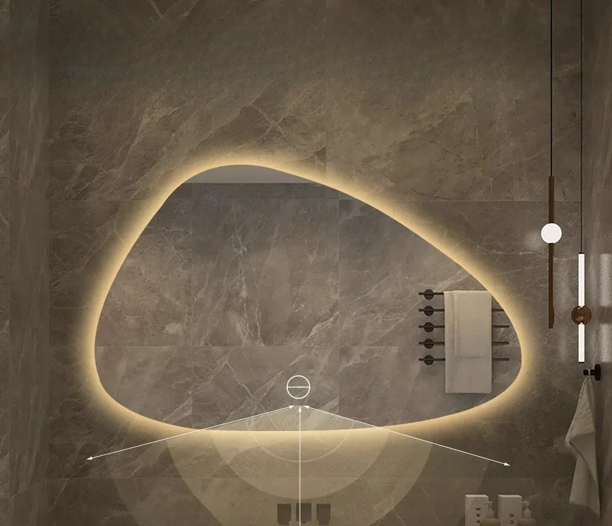 Bathroom Wall Mirror Irregular Sculptural Dimmable LED Moisture-Resistant Frame