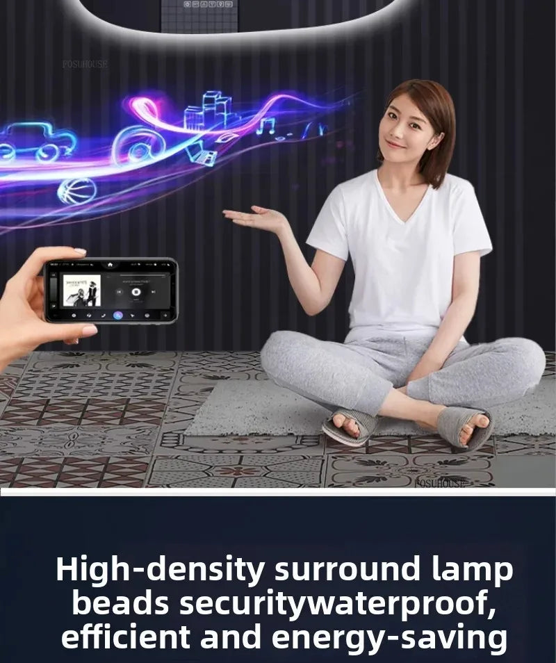 Bathroom Wall Mirror Irregular Sculptural Dimmable LED Moisture-Resistant Frame