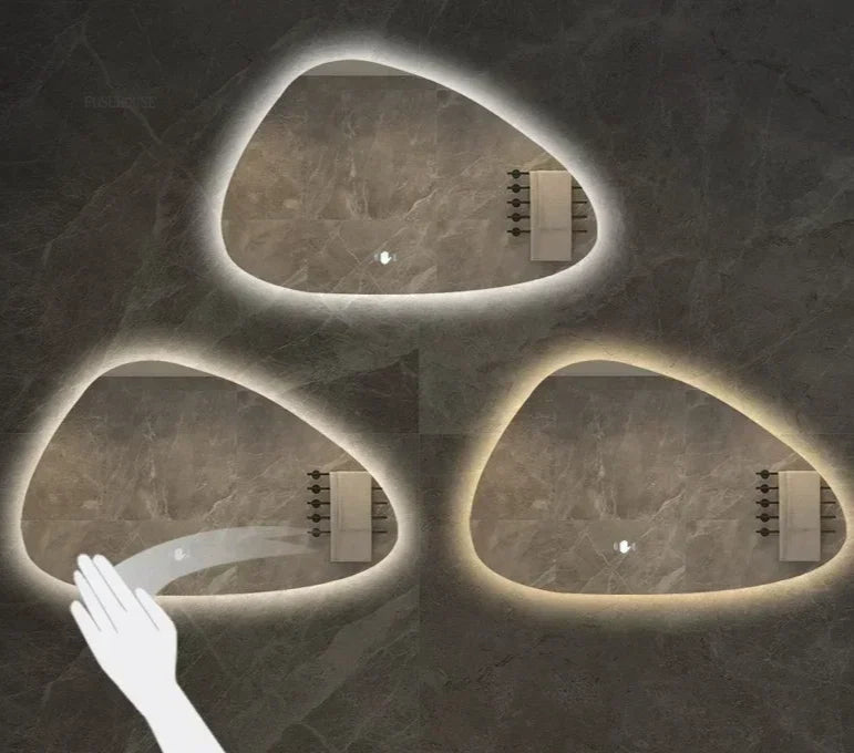 Bathroom Wall Mirror Irregular Sculptural Dimmable LED Moisture-Resistant Frame