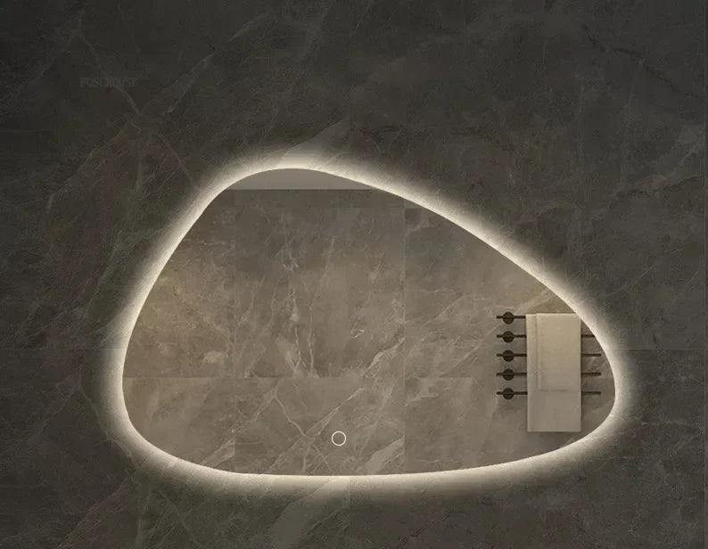 Bathroom Wall Mirror Irregular Sculptural Dimmable LED Moisture-Resistant Frame