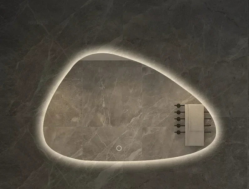 Bathroom Wall Mirror Irregular Sculptural Dimmable LED Moisture-Resistant Frame