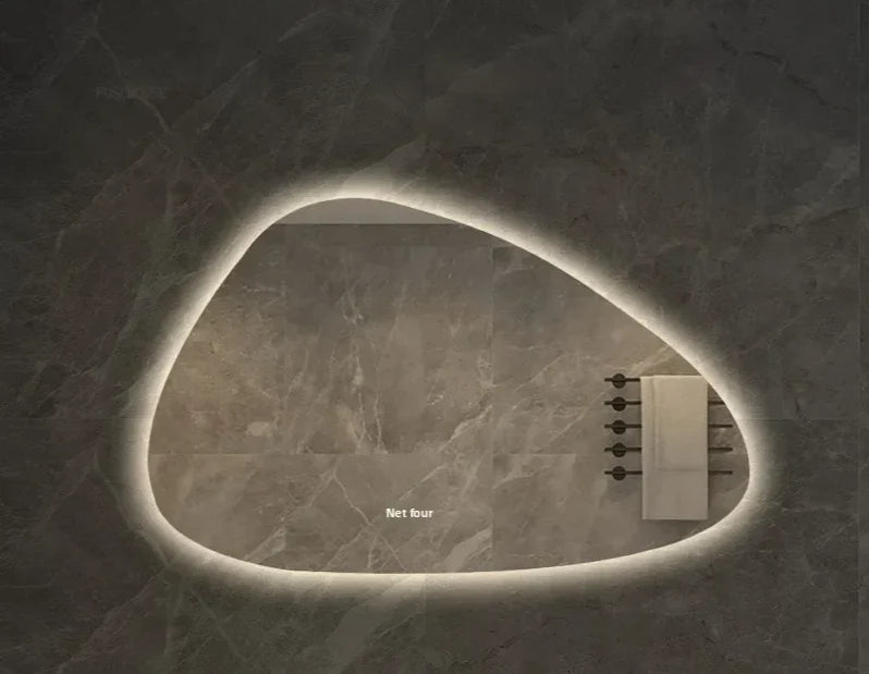 Bathroom Wall Mirror Irregular Sculptural Dimmable LED Moisture-Resistant Frame