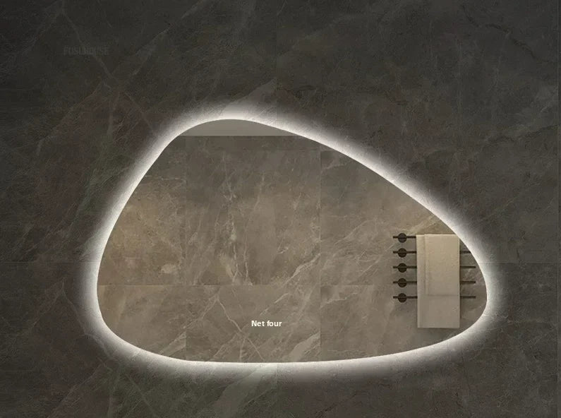Bathroom Wall Mirror Irregular Sculptural Dimmable LED Moisture-Resistant Frame