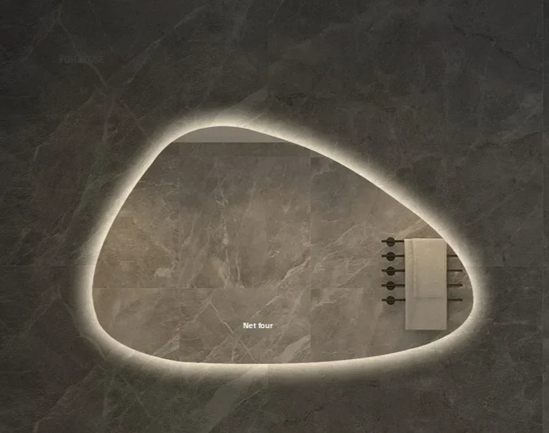 Bathroom Wall Mirror Irregular Sculptural Dimmable LED Moisture-Resistant Frame