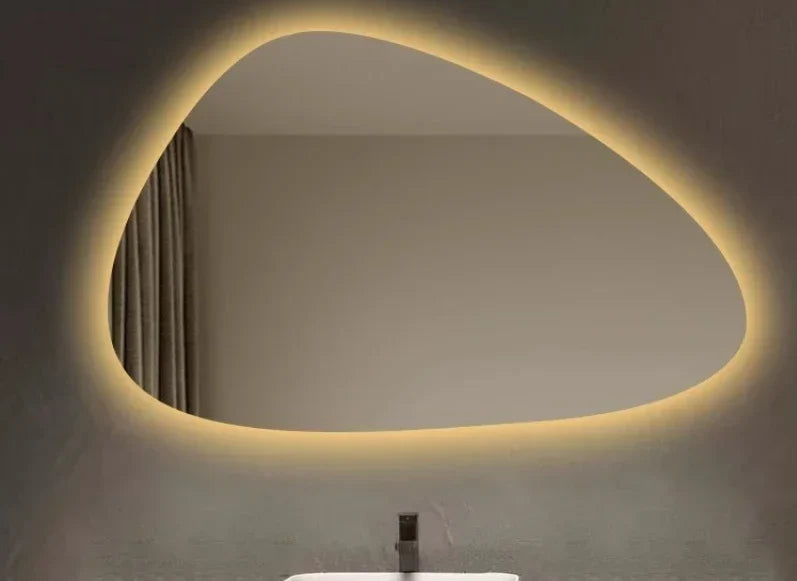 Bathroom Wall Mirror Irregular Sculptural Dimmable LED Moisture-Resistant Frame