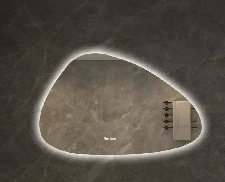 Bathroom Wall Mirror Irregular Sculptural Dimmable LED Moisture-Resistant Frame