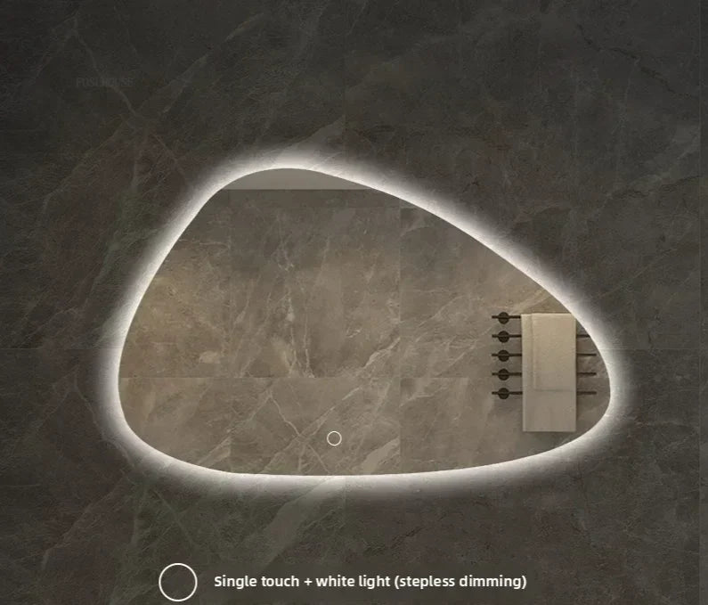 Bathroom Wall Mirror Irregular Sculptural Dimmable LED Moisture-Resistant Frame