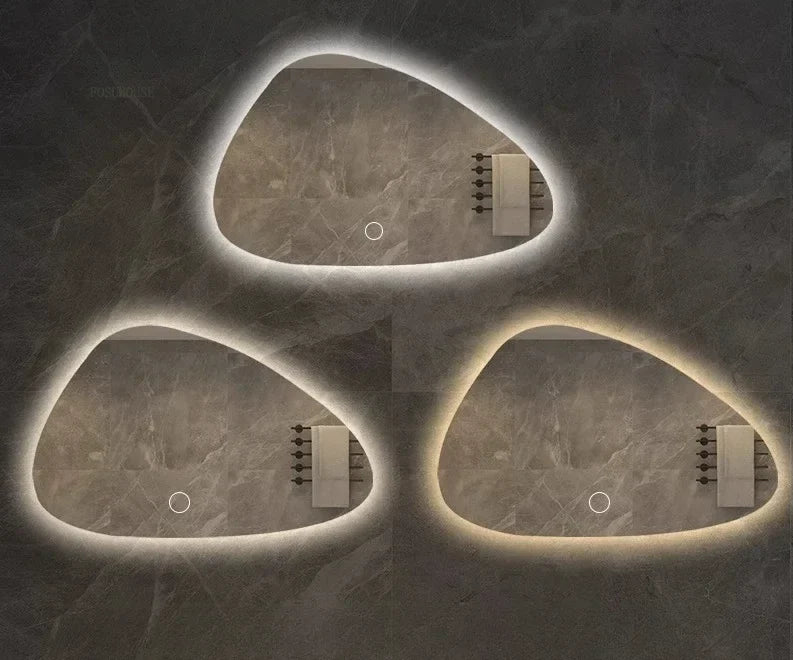 Bathroom Wall Mirror Irregular Sculptural Dimmable LED Moisture-Resistant Frame