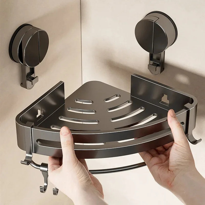 Bathroom Wall Shelf No-Drill Suction Cup & Rustproof Aluminum