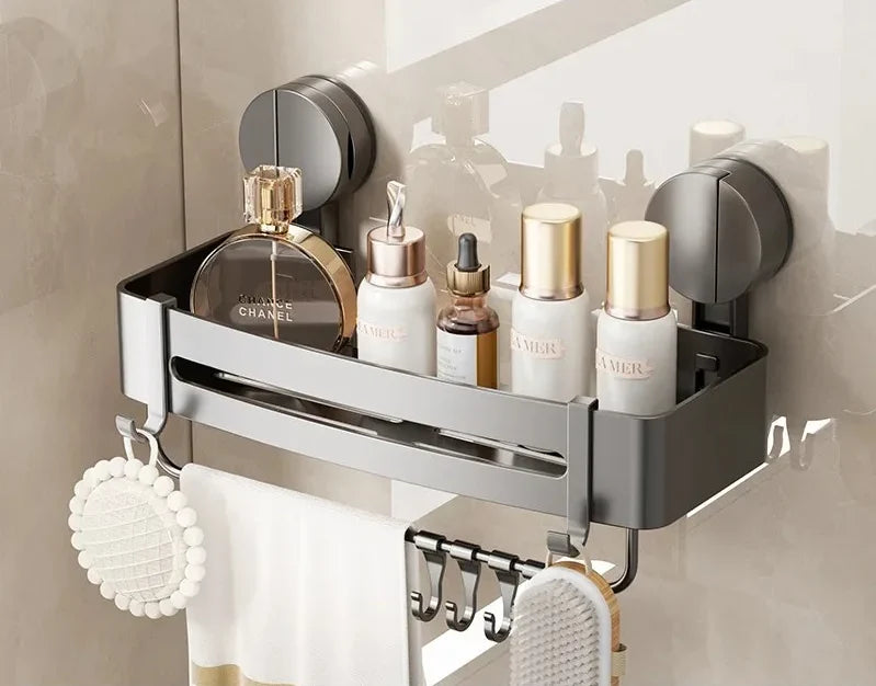 Bathroom Wall Shelf No-Drill Suction Cup & Rustproof Aluminum