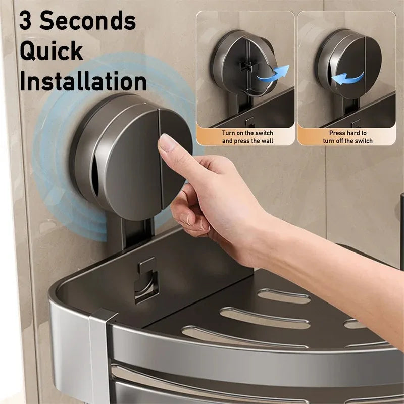 Bathroom Wall Shelf No-Drill Suction Cup & Rustproof Aluminum