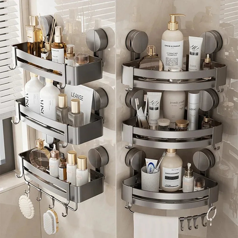 Bathroom Wall Shelf No-Drill Suction Cup & Rustproof Aluminum