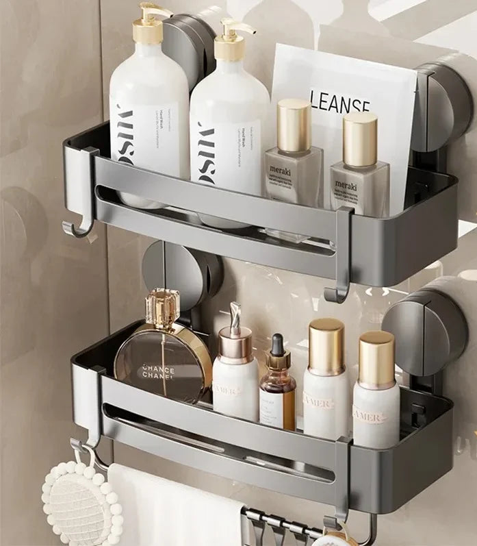 Bathroom Wall Shelf No-Drill Suction Cup & Rustproof Aluminum