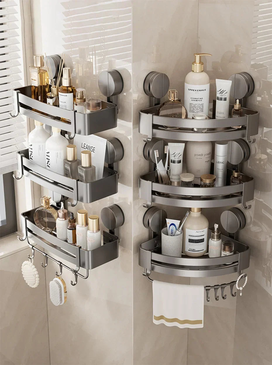 Bathroom Wall Shelf No-Drill Suction Cup & Rustproof Aluminum