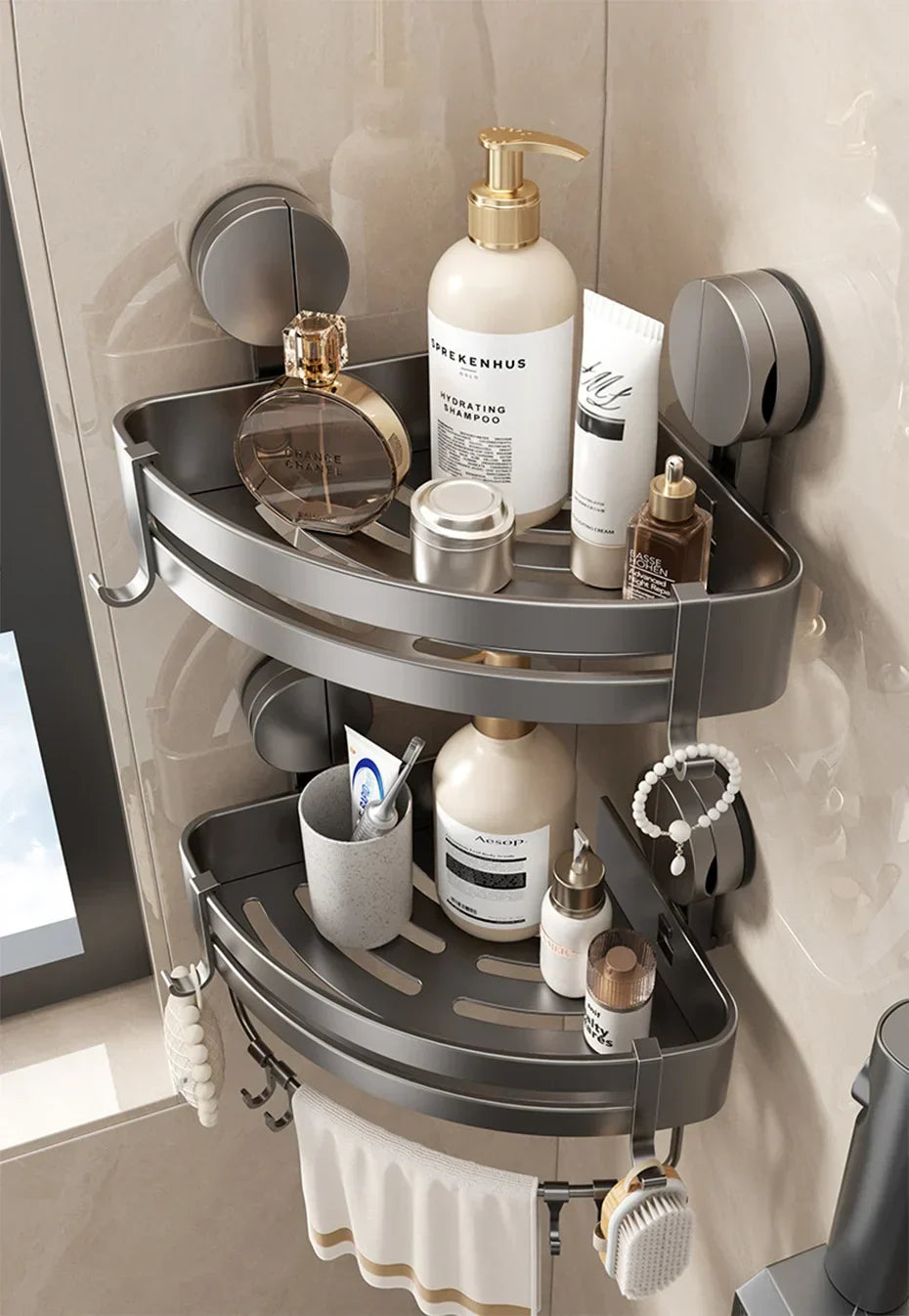 Bathroom Wall Shelf No-Drill Suction Cup & Rustproof Aluminum