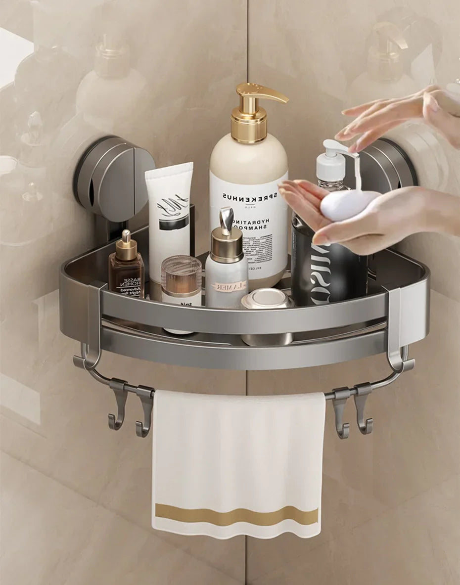 Bathroom Wall Shelf No-Drill Suction Cup & Rustproof Aluminum