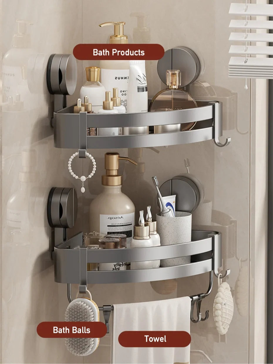 Bathroom Wall Shelf No-Drill Suction Cup & Rustproof Aluminum