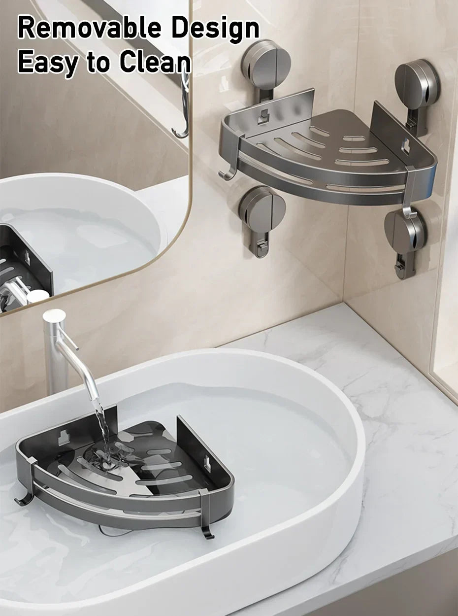 Bathroom Wall Shelf No-Drill Suction Cup & Rustproof Aluminum
