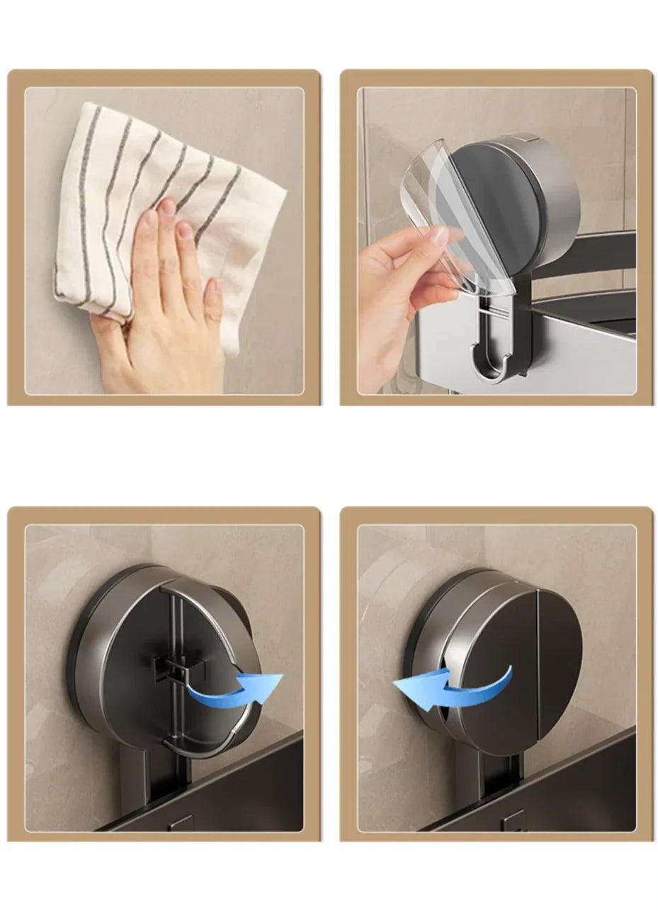 Bathroom Wall Shelf No-Drill Suction Cup & Rustproof Aluminum