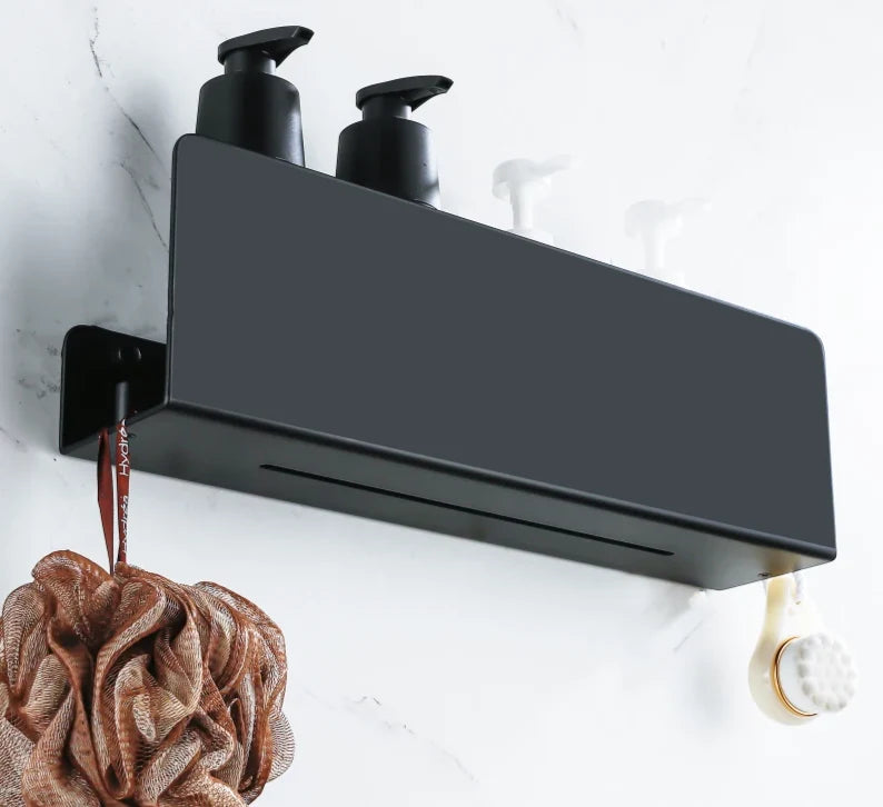 Bathroom Wall Shelf Organizer Rustproof Aluminum Integrated Hooks