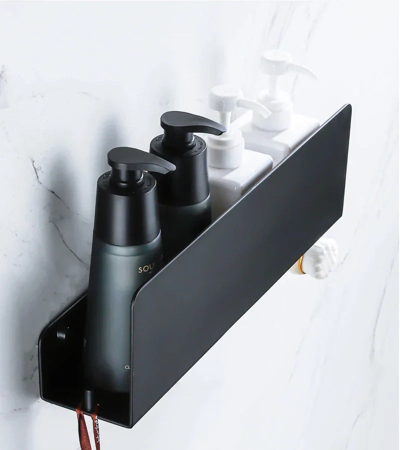 Bathroom Wall Shelf Organizer Rustproof Aluminum Integrated Hooks