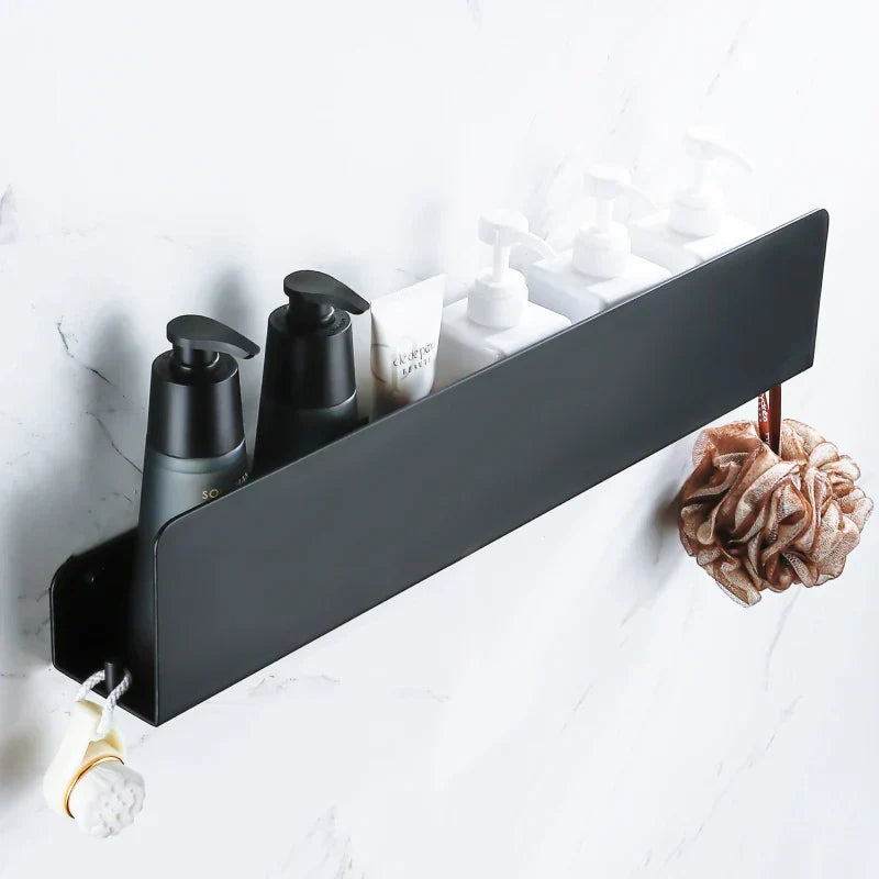 Bathroom Wall Shelf Organizer Rustproof Aluminum Integrated Hooks