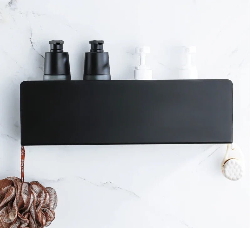 Bathroom Wall Shelf Organizer Rustproof Aluminum Integrated Hooks