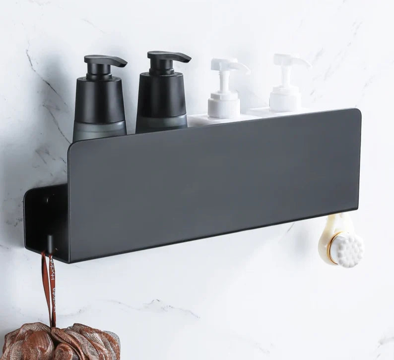 Bathroom Wall Shelf Organizer Rustproof Aluminum Integrated Hooks