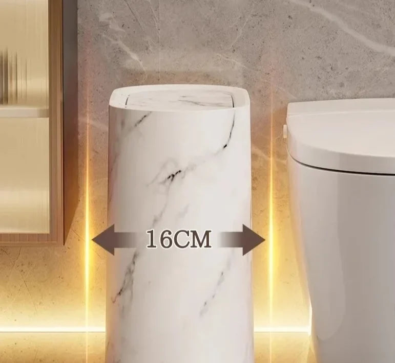 Bathroom Wastebasket Slim Elliptical Marble Finish Push-Top Lid