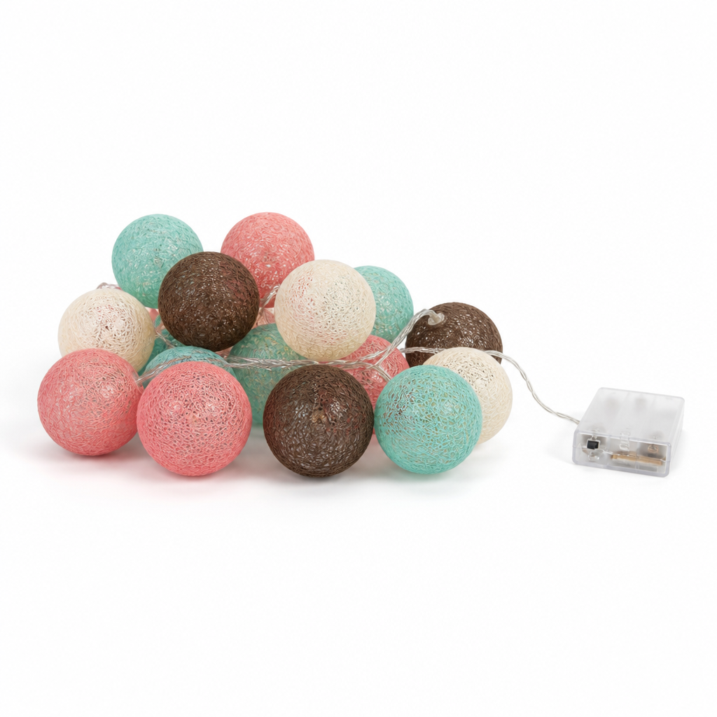Battery-Operated Cotton Ball String Lights (20 Led Spheres)