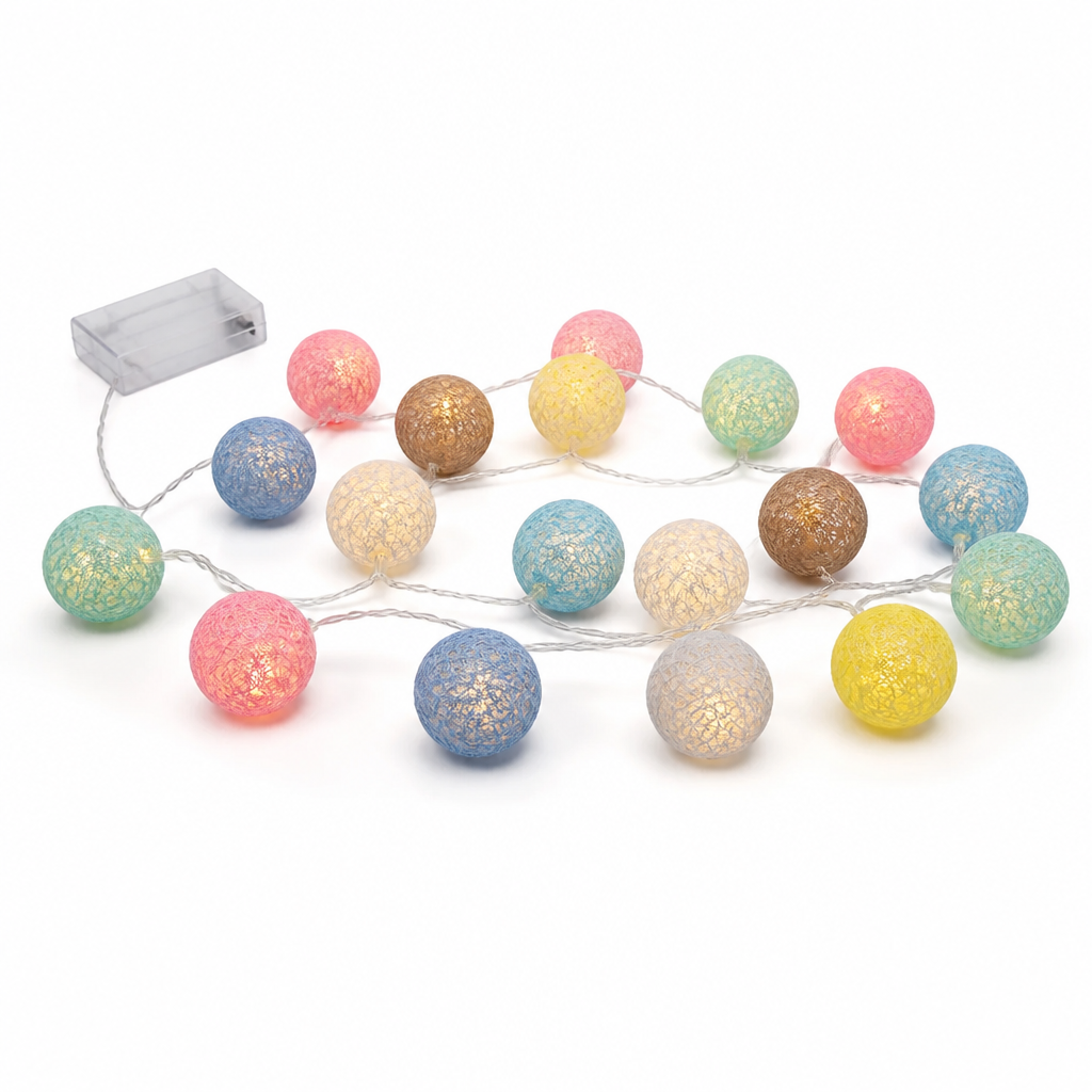 Battery-Operated Cotton Ball String Lights (20 Led Spheres)