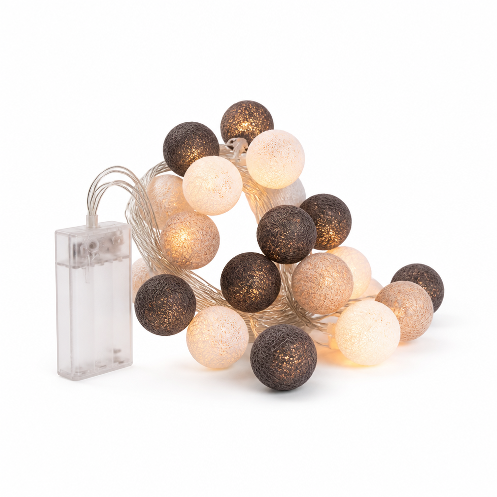 Battery-Operated Cotton Ball String Lights (20 Led Spheres)