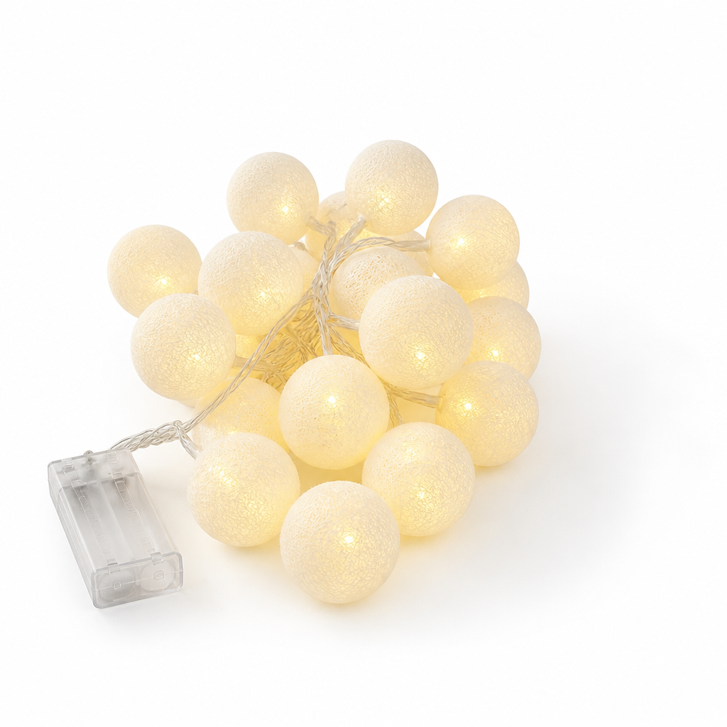 Battery-Operated Cotton Ball String Lights (20 Led Spheres)