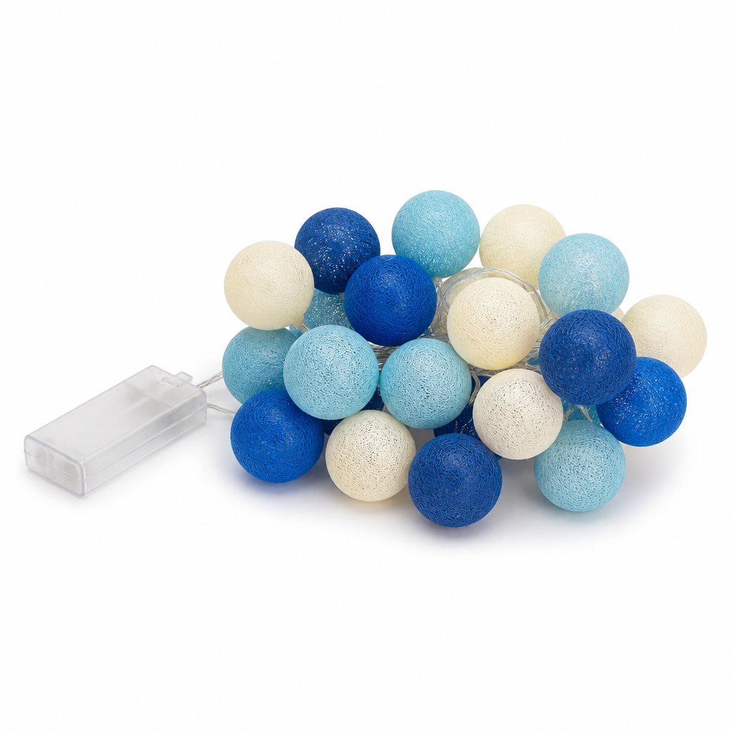 Battery-Operated Cotton Ball String Lights (20 Led Spheres)