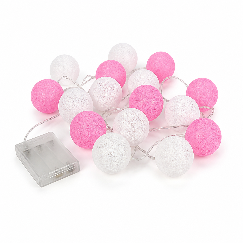 Battery-Operated Cotton Ball String Lights (20 Led Spheres)